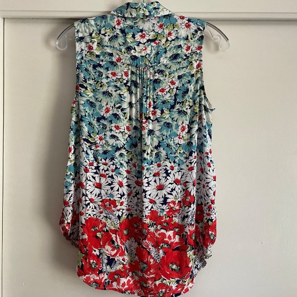 Anthropologie Conversations 6 of 52 Floral Daisies Blouse XSP Sleeveless Button - Picture 13 of 15